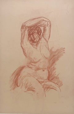 A Fine, 1930s Modern Art Deco Pastel Figure Study, Seated Female Nude Model
