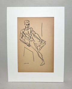 A Stylish, 1960 Mid-Century Modern Figure Study, Seated Male Nude Model