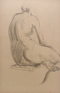 A Finely Drawn 1930s Modern Art Deco Figure Study, Seated Female Nude Model