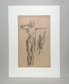 A Fine, Modern 1930s Art Deco Figure Study Drawing, Standing Male Nude Model