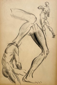 A Fine, Modern 1930s Academic Anatomical Figure Study Drawing, Male Nude Model