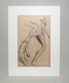 A Fine, Modern 1930s Academic Anatomical Figure Study Drawing, Male Nude Model
