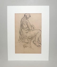 A Finely Drawn 1930s Modern Art Deco Figure Study, Seated Female Nude Model