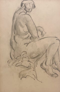 A Finely Drawn 1930s Modern Art Deco Figure Study, Seated Female Nude Model