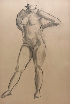 A Finely Drawn, 1930s Modern Art Deco Figure Study, Standing Female Nude Model