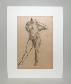 A Finely Drawn, 1930s Modern Art Deco Figure Study, Standing Female Nude Model