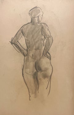 A Finely Drawn, 1930s Art Deco Modern Figure Study, Standing Female Nude Model