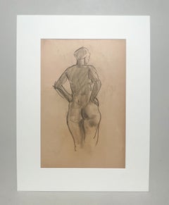 A Finely Drawn, 1930s Art Deco Modern Figure Study, Standing Female Nude Model