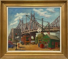 A Vibrant '30s Modern, American Scene Painting, Queesnboro Bridge, New York City