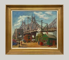 A Vibrant '30s Modern, American Scene Painting, Queesnboro Bridge, New York City