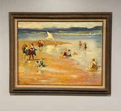 Une scène de plage du XXe siècle, pleine de vie et de couleurs, réalisée par une artiste moderne américaine