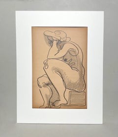 A Stylized, 1940s Mid-Century Modern Studio Figure Study, Seated Female Nude