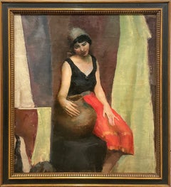 A Large, Striking 1920s Modern Portrait, Seated Young Woman in a Studio Interior
