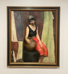 A Large, Striking 1920s Modern Portrait, Seated Young Woman in a Studio Interior