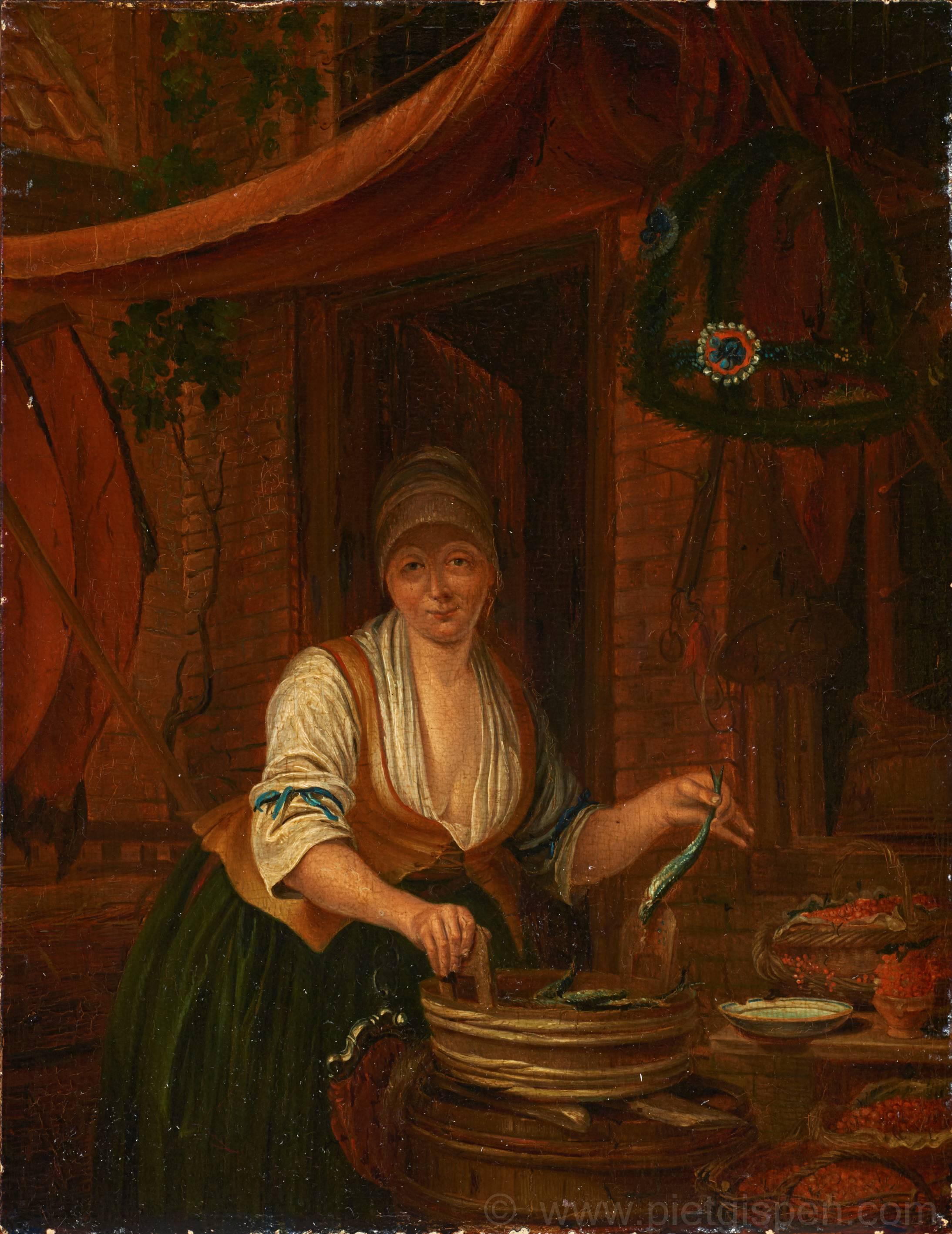 Gerrit Zegelaar Portrait Painting - Woman with Herring