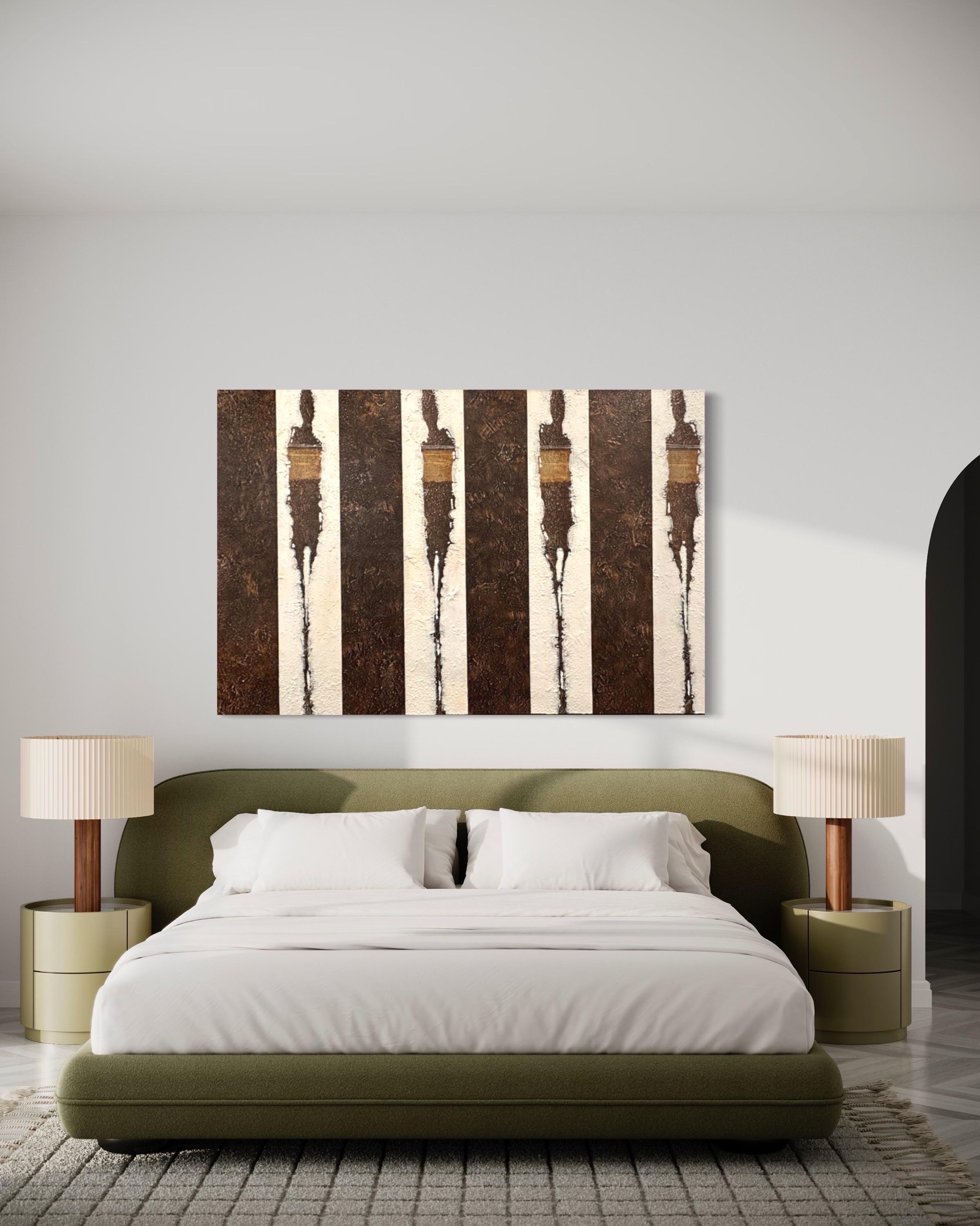 Großformatiges Contemporary figuratives abstraktes strukturiertes Ölgemälde, braun/weiß im Angebot 2