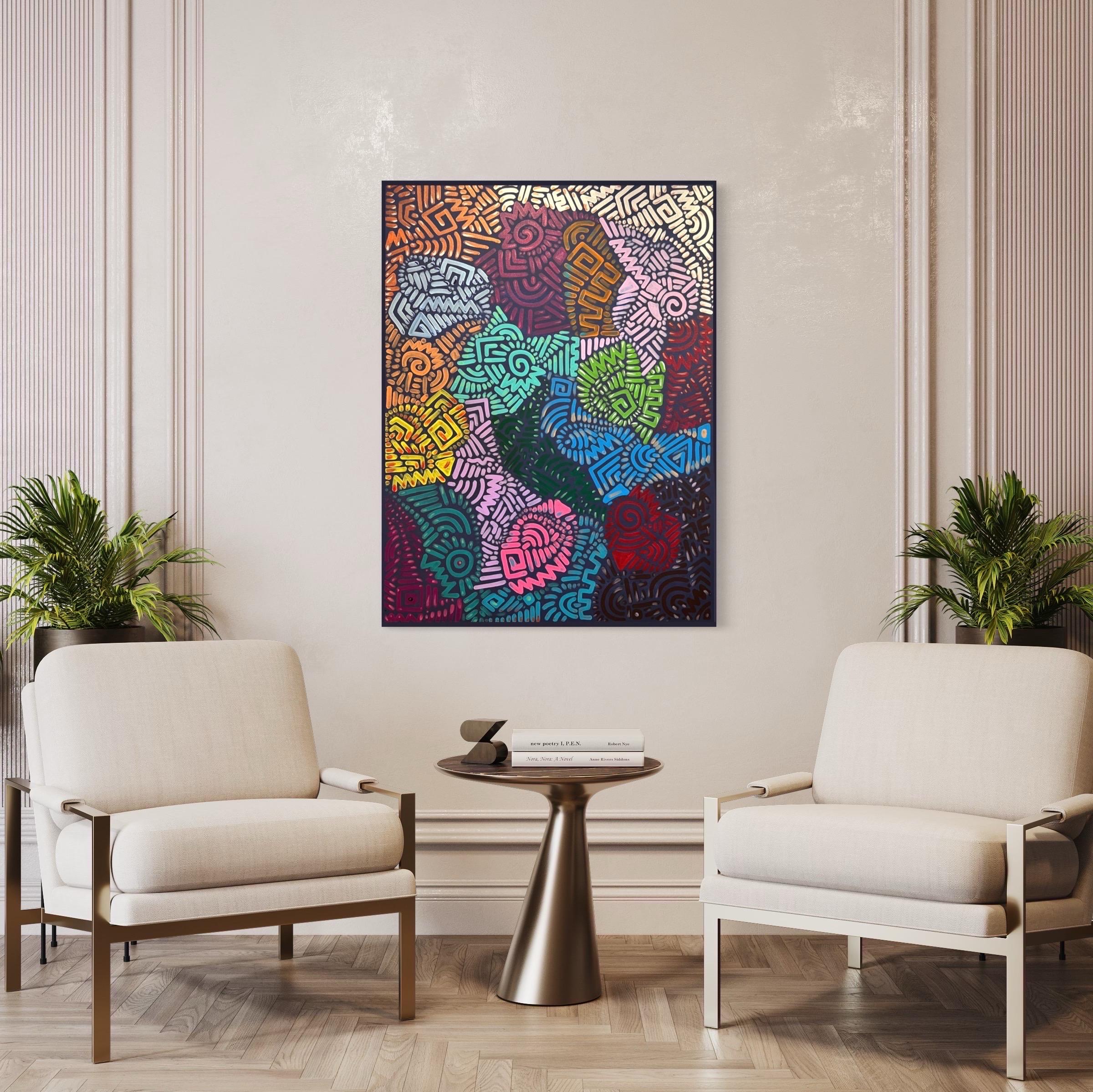 Vortici di colore contemporanei, pittura astratta unica ispirata a Keith Haring in vendita 7