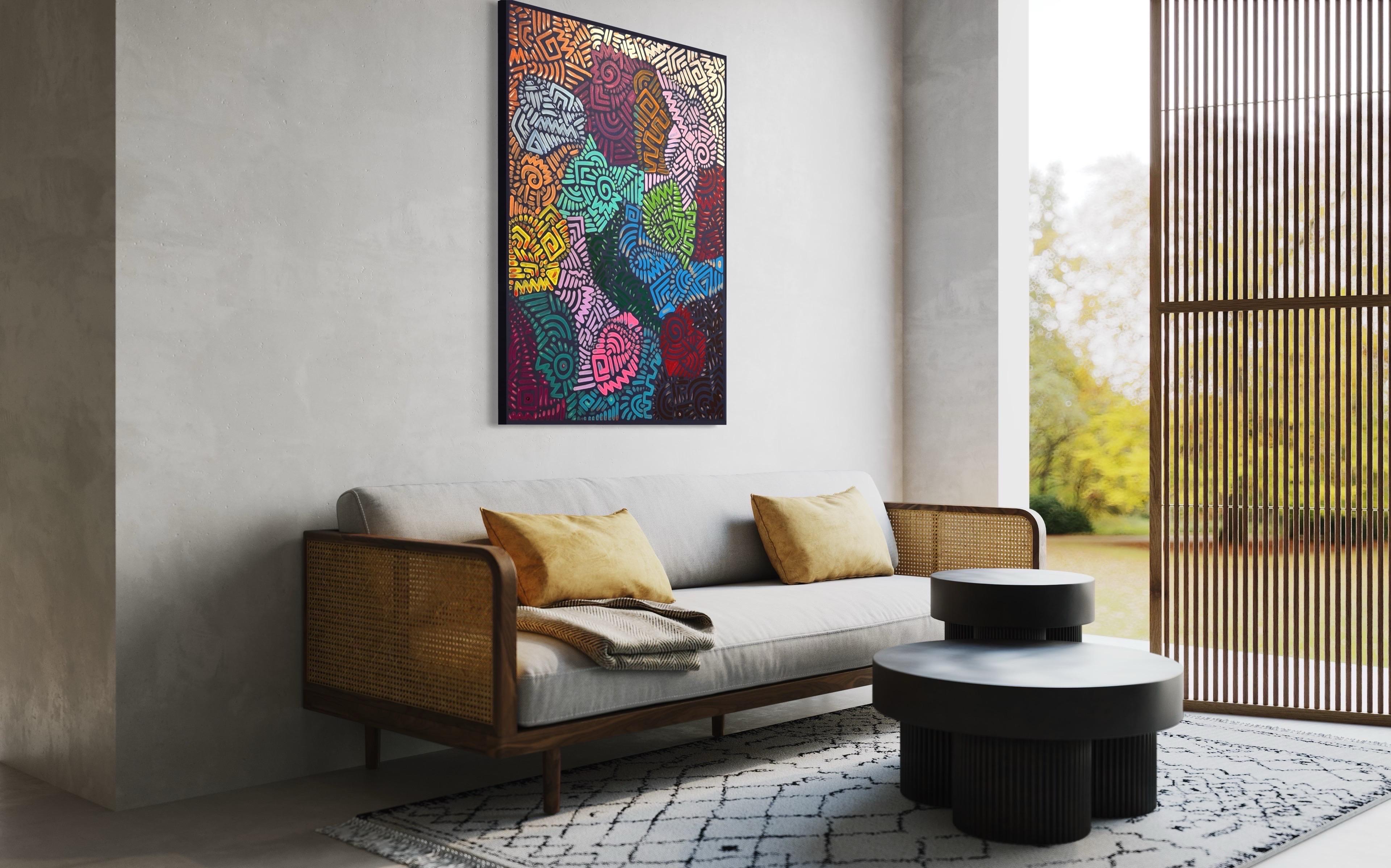 Vortici di colore contemporanei, pittura astratta unica ispirata a Keith Haring in vendita 8
