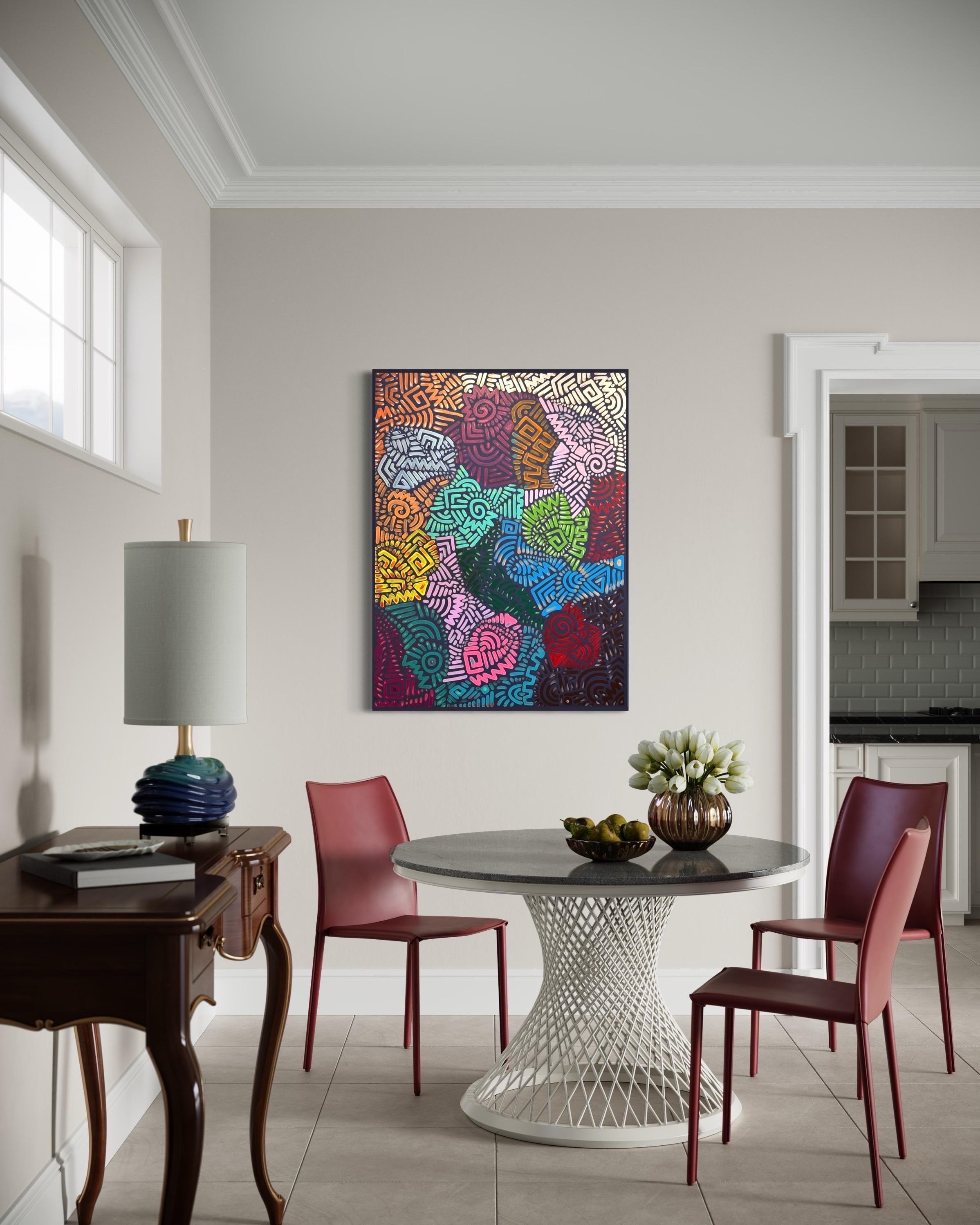 Vortici di colore contemporanei, pittura astratta unica ispirata a Keith Haring in vendita 9