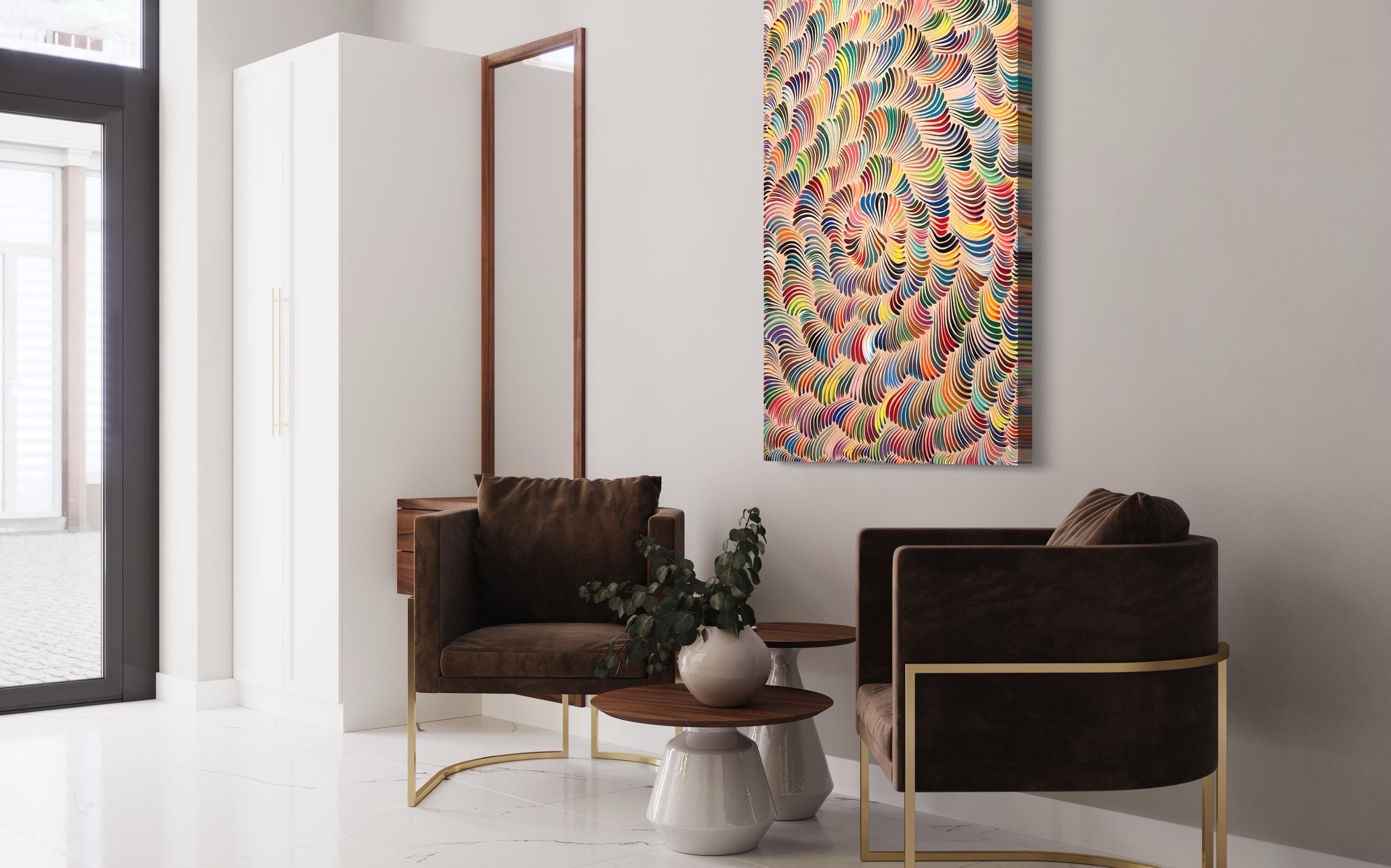 Tourbillons de couleurs contemporains, peinture abstraite vibrante inspirée de Keith Haring en vente 7