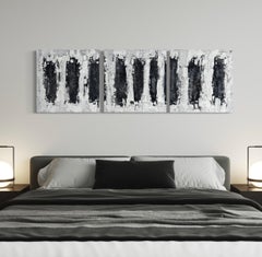 Pintura Tríptico Textura Abstracta Contemporánea, minimalista en blanco y negro