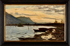 Mountains and Lake in the Evening Glow, Nordic light, Oil on Canvas C.1900