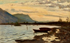 Mountains and Lake in the Evening Glow, Nordic light, Oil on Canvas C.1900