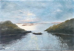 Paesaggio costiero svedese, olio su tela firmato, primi anni del XX secolo