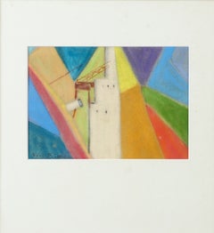 Cubist Harbor Scene, Pastel on Paper, Signed, 1930s