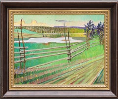 Swedish Summer Evening Landscape with Lake, Signed Oil on Panel, 58 x 68.5 cm