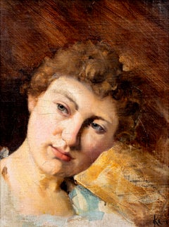 Female Head Study, Signed 1883 Oil on Canvas, 34 x 42 Portrait