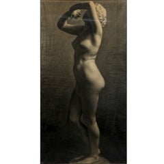 Monumental Nude Study with Standing Model, Charcoal on Paper, Signed, 1905