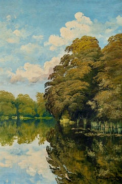 Summer Landscape with Water and Trees. Signed and Dated 1889, Oil on Canvas.