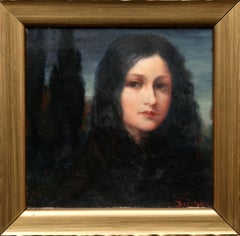 Portrait of a Young Woman at Dusk, Signed Oil on Cardboard, 43 x 43 CM