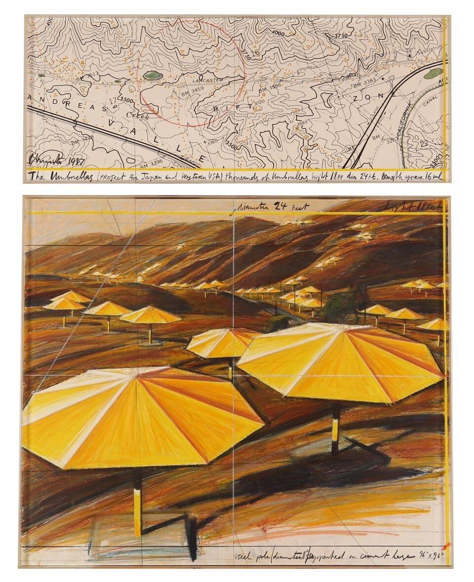 Christo and Jeanne-Claude Landscape Painting - The Umbrellas