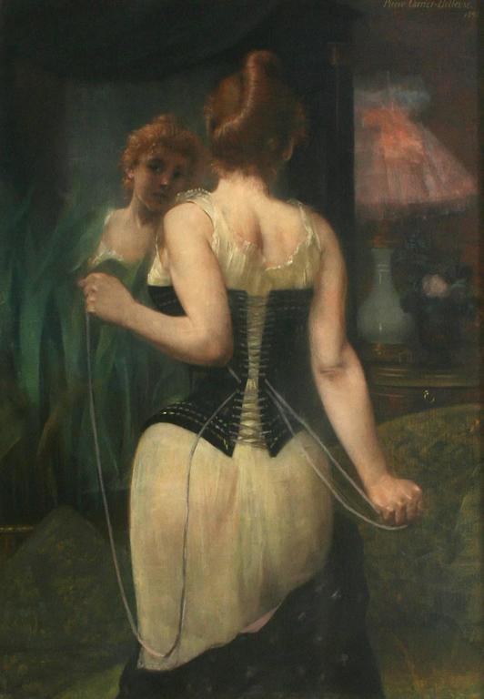 Pierre Carrier-Belleuse - Jeune Femme Ajustant son Corset For Sale at 1stdibs