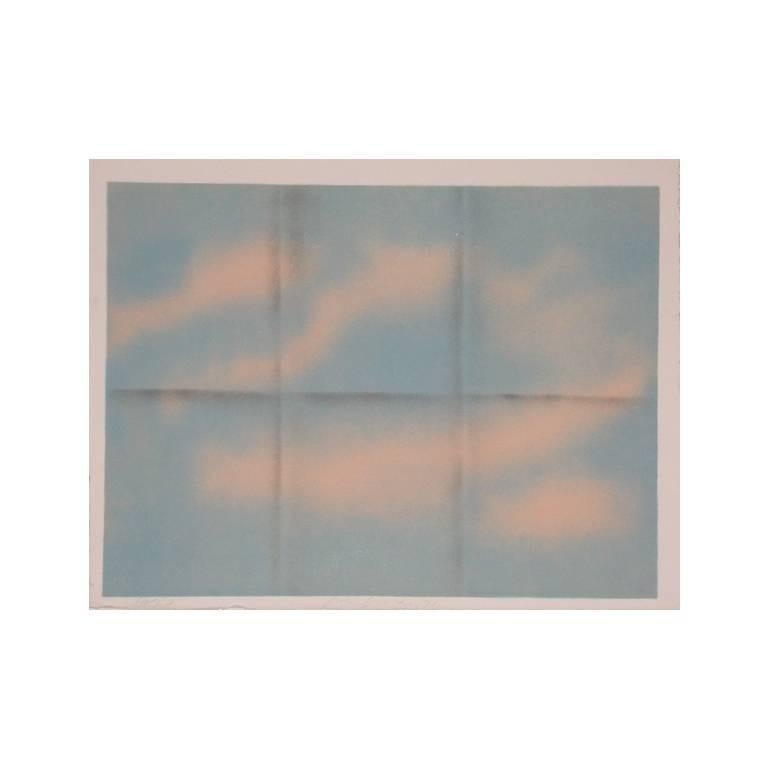 Joe Goode Print - Grey Folded Clouds - I Blue and Pink (blue sky tiles)