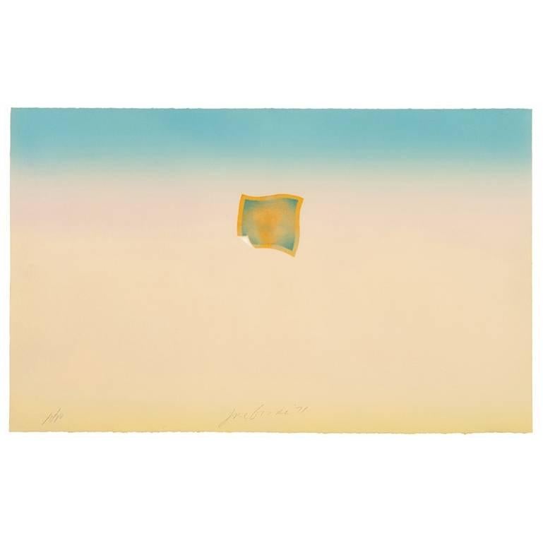 Joe Goode Abstract Print - Untitled (Small orange photo on peach and blue background)