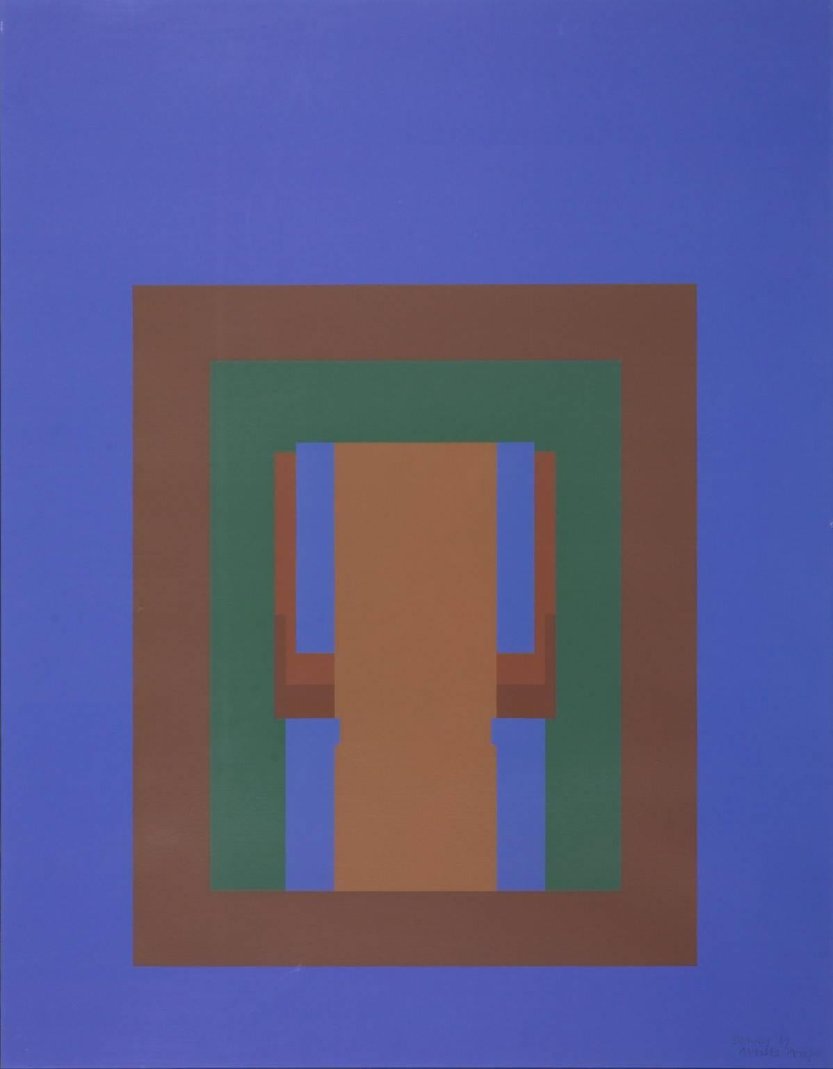 Robyn Denny Abstract Print - Paradise Suite III (blue w/ brown + green inner)