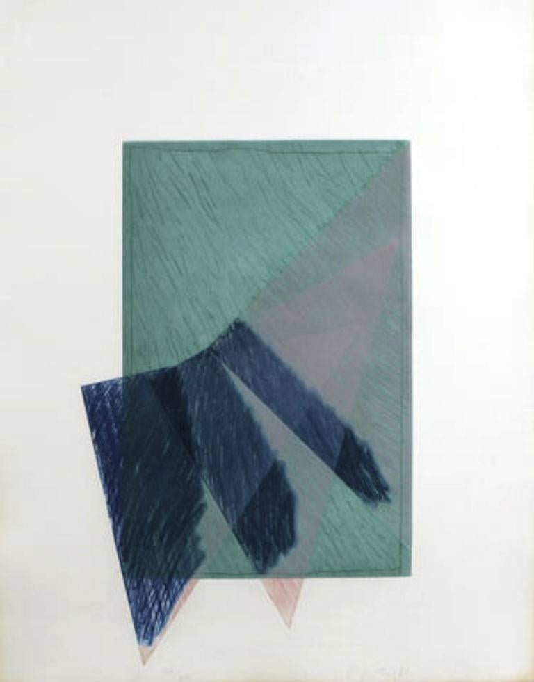Richard Smith Abstract Print - Drawing Boards I (aqua, pink and blue)