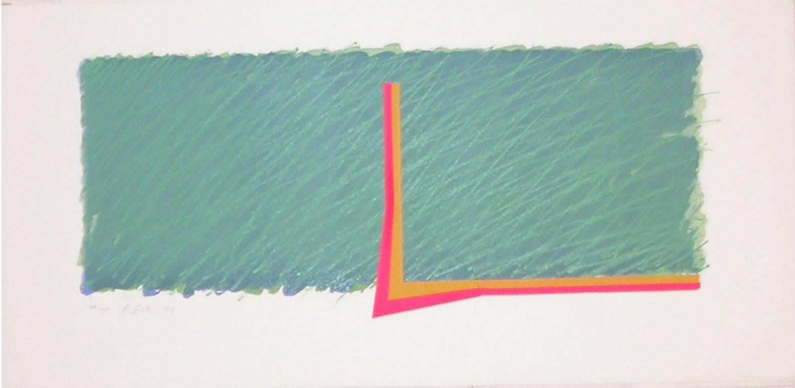 Richard Smith Abstract Print - Horizon (Green, pink, yellow and ochre)