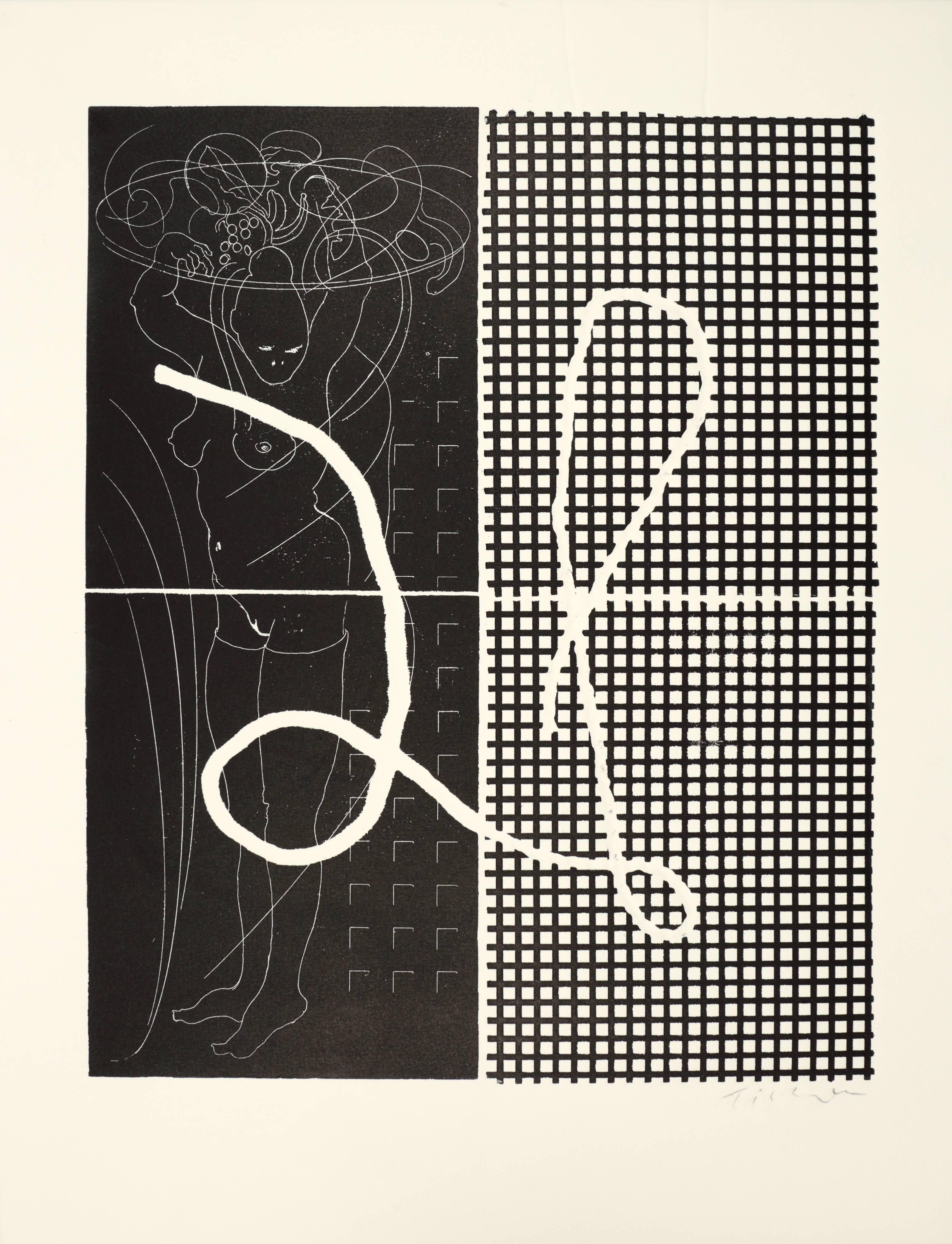 William Tillyer Abstract Print – „Die Gäste wurden von nackten Nerzschüsseln serviert“