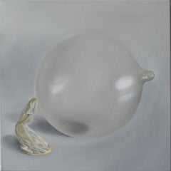 Pale Monochrome Bubble Oil Painting with Translucent Sculptural Form