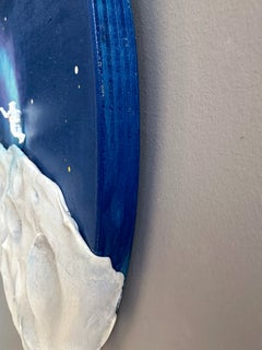 Astronaut on the Moon, Blue Galaxy Mixed Media Round Wall Sculpture