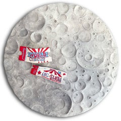 Relieve Lunar Textural Pasta Acrílica Autoendurecible Sobre Madera De Abeto Arte De Pared Circular
