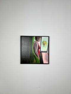 Psychologisch-realistisches, figuratives Interieur-Porträt einer Frau am Fenster
