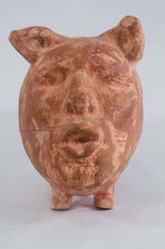 Great Capitalist Self Portrait Piggy Bank Human Head Carved Wood Sculpture