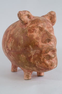 Great Capitalist Self Portrait Piggy Bank Human Head Carved Wood Sculpture