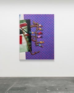 Original, großes, farbenfrohes surrealistisches Acrylgemälde mit kleinen menschlichen Figuren