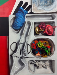 Contemporary Still Life Painting with Classical Sculpture and Pop Objects